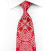 Renoma Mens Silk Rhinestone Necktie Silver Floral On Red 