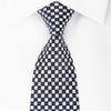 Renoma Rhinestone Silk Necktie Silver Checked On Navy With 
