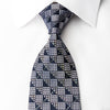 Renoma Rhinestone Silk Necktie Silver Checkered On Navy Blue