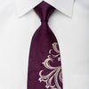 Renoma Rhinestone Silk Necktie Silver Scrolls On Purple With