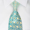 Renoma Rhinestone Silk Necktie Turquoise Gold Cartouche On 
