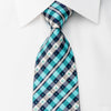 Renoma Rhinestone Tie Blue Turquoise Plaid With Sparkles - 1