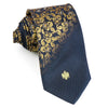 Renoma Rhinestone Tie Gold Floral Design On Navy Blue Silk 