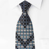 Renoma Rhinestone Tie Silver Geometric Circles On Black Silk