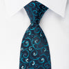Renoma Silk Necktie Turquoise Scrolls On Blue With Blue 