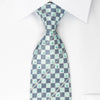 Renoma Silk Rhinestone Necktie Blue Gray Checked With Silver