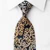 Renoma Silk Rhinestone Necktie Golden Vines On Blue With 