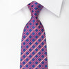 Renoma Silk Rhinestone Necktie Pink Checkered On Blue With 