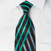 Renoma Silk Rhinestone Necktie Turquoise Stripes On Blue 