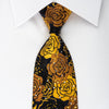 Rogers Dail Silk Necktie Golden Floral Roses On Black With 