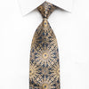 Roygen Men’s Silk Tie Golden Geometric Floral On Navy 