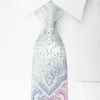 Roygen Rhinestone Tie Blue Purple Damask On White Silk - 1
