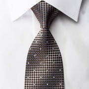 Saehan Rhinestone Silk Necktie Silver Brown Checkered With 