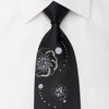 Smalto Rhinestone Silk Tie Silver Floral On Black With 