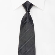 STCO Men’s Black Silk Skinny Tie With Silver Stripes - 1