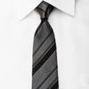 STCO Men’s Silk Skinny Tie Black Silver Stripes On Gray - 1