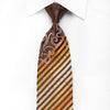 Taiyo Men’s Crystal Silk Necktie Orange Striped On Brown 