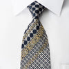 Ungaro Rhinestone Silk Necktie Gold Silver Cartouche On Navy