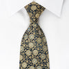 Ungaro Rhinestone Silk Necktie Golden Floral On Navy With 