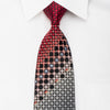 Yezak Mens Rhinestone Tie Silver Red Geometric Lattice On 