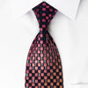 Yezak Silk Rhinestone Necktie Orange Pink Checker On Blue 
